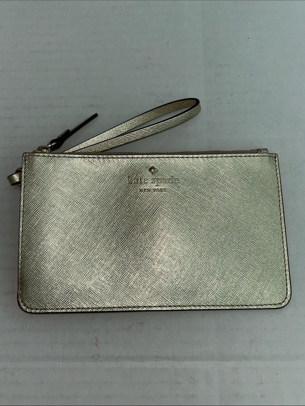 Kate Spade gold crossgrain leather slim wristlet handbag
